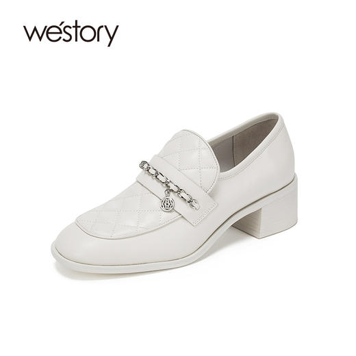 westory早秋新品小牛皮乐福鞋女真皮软皮链条徽章单鞋W20CM70471 商品图2