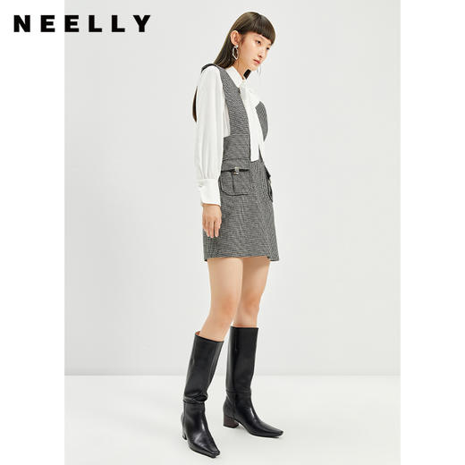 NEELLY纳俪千鸟格背带裙女羊毛A字裙秋冬内搭减龄小个子百搭显高N21101Y01027 商品图3