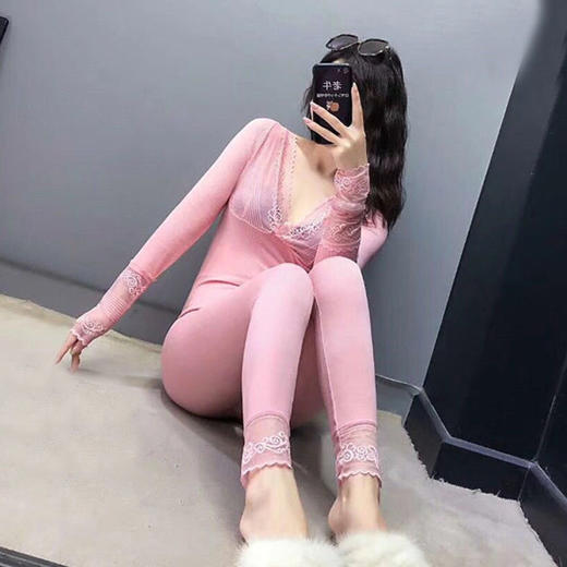 RY-R2689可可唯美树纹蕾丝恒温发热保暖内衣V领女神衣修身秋衣秋裤套装女 商品图1