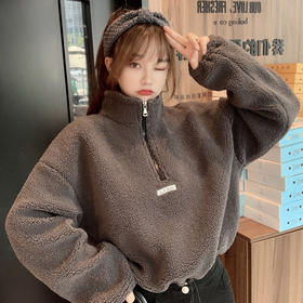 vetiver羊羔毛短款卫衣女宽松韩版潮ins慵懒风bf加绒加厚高领外套