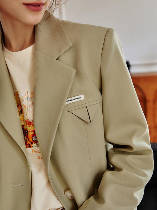 欧芮儿浅绿色西装外套女新款2021宽松显瘦设计感小众休闲上衣 商品图1