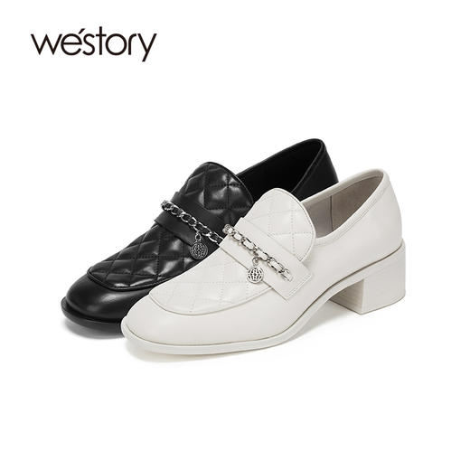 westory早秋新品小牛皮乐福鞋女真皮软皮链条徽章单鞋W20CM70471 商品图1