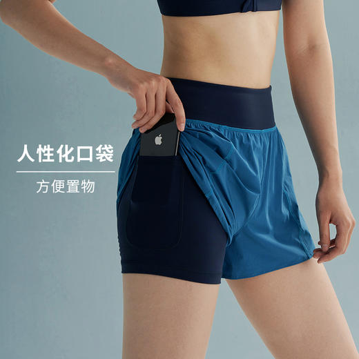 HSIA遐运动短裤女假两件防走光撞色显高显瘦可外穿跑步高弹健身裤 商品图2