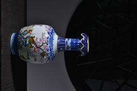 涂杏花:青花加彩安居乐业洗口瓶