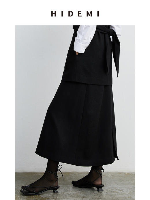 HIDEMI 黑色斜纹羊毛厚款半身裙 商品图1