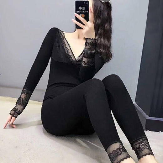 RY-R2689可可唯美树纹蕾丝恒温发热保暖内衣V领女神衣修身秋衣秋裤套装女 商品图0