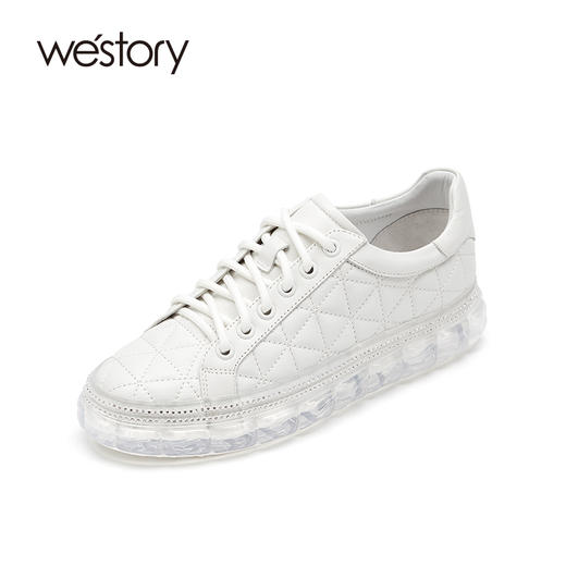 westory女鞋2021秋季新款漆皮圆头平底鞋厚底透气单鞋W21CM71281 商品图1