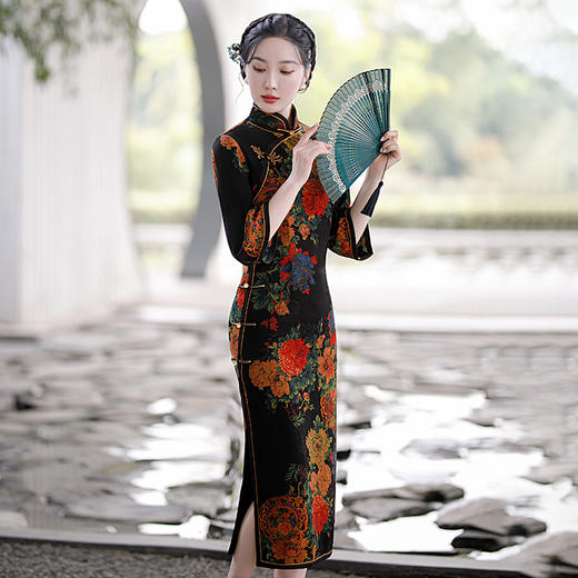 上海旗袍厂GSJ-3008复古改良旗袍花罗婆婆装中国风气质优雅连衣裙 商品图2