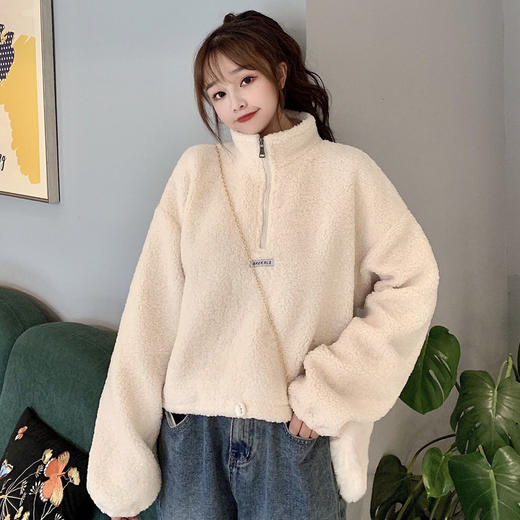 vetiver羊羔毛短款卫衣女宽松韩版潮ins慵懒风bf加绒加厚高领外套 商品图4
