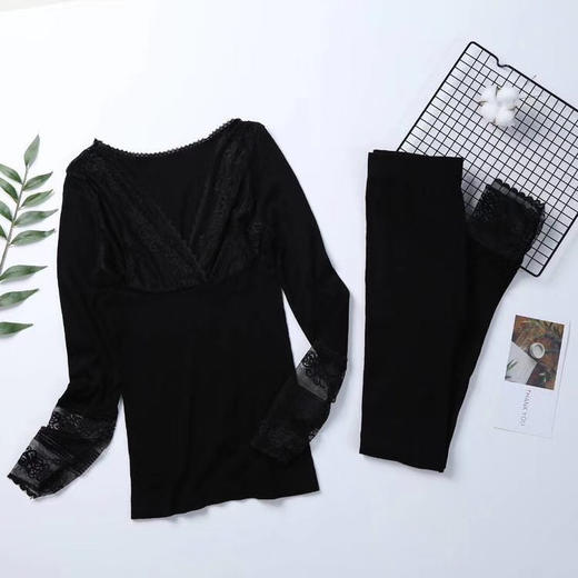 RY-R2689可可唯美树纹蕾丝恒温发热保暖内衣V领女神衣修身秋衣秋裤套装女 商品图6