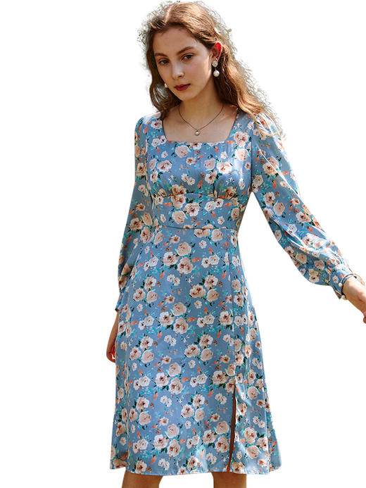欧芮儿碎花连衣裙女新款2021收腰显瘦气质法式甜美减龄茶歇裙 商品图3
