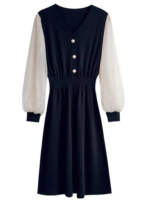 欧芮儿黑色连衣裙女新款2021收腰显瘦法式气质小个子泡泡袖裙 商品图3