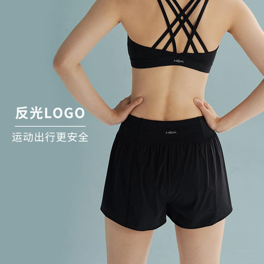 HSIA遐运动短裤女假两件防走光撞色显高显瘦可外穿跑步高弹健身裤 商品图4