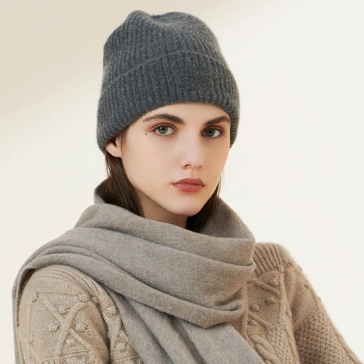 羊绒世家2021年秋冬新品女士羊绒帽子时尚百搭加厚保暖针织帽子 商品图1