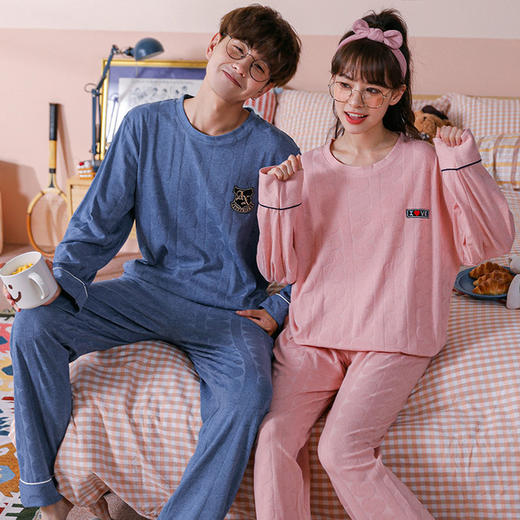 【精梳棉情侣睡衣！让你舒服到骨子里】超亲肤，柔软仿若无感，穿上不想脱下来！吸汗透气时尚百搭，好看到要穿出街！长袖长裤家居服套装 商品图1