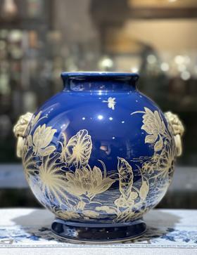 江荣荣：霁青描金双狮耳荷花尊