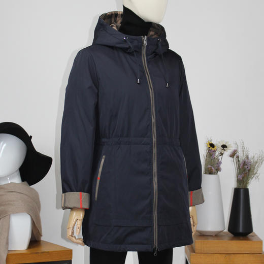 FOCALS福柯斯新款正反两穿薄棉服中长款拉链连帽棉服FRGDE693BZ 商品图1