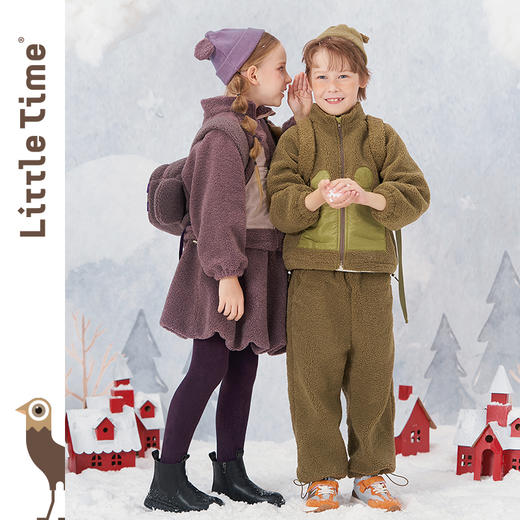 littletime男童套装秋冬装加绒加厚2021新款泰迪绒儿童保暖两件套 商品图2