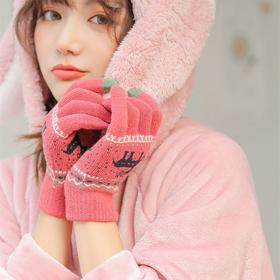 买一送一！【暖心“手”护！美丽不冻手】圣诞麋鹿针织手套，可触屏设计！打游戏玩手机不冻手，修饰手型弹力面料，柔软舒适不易起球，轻易不褪色针织保暖手套，圣诞节送礼优选