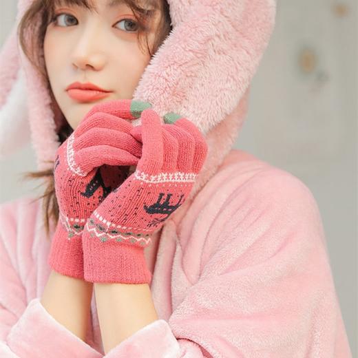 买一送一！【暖心“手”护！美丽不冻手】圣诞麋鹿针织手套，可触屏设计！打游戏玩手机不冻手，修饰手型弹力面料，柔软舒适不易起球，轻易不褪色针织保暖手套，圣诞节送礼优选 商品图0