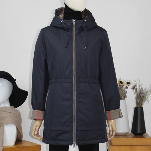 FOCALS福柯斯新款正反两穿薄棉服中长款拉链连帽棉服FRGDE693BZ 商品图0