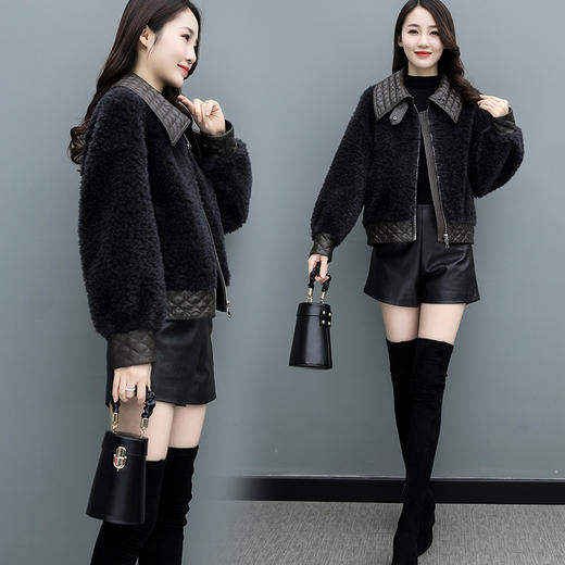 新款皮毛一体显瘦羊羔毛加厚短外套女 RWQ9865 商品图2