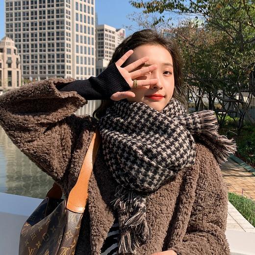 新款围巾女冬季韩版百搭千鸟格仿羊绒披肩保暖加厚长款格子学生围脖男 商品图2