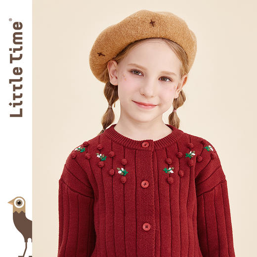 littletime女童毛衣开衫秋冬洋气红色针织外套2021新款儿童春秋装 商品图3