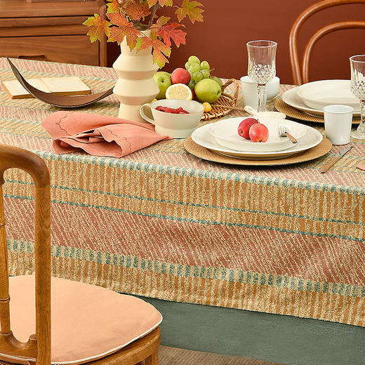 抽象贡缎手作棉麻方形桌布 商品图1