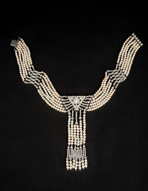 独角鹿西洋古董珠宝法国珠宝世家铂金镶嵌钻石六股珍珠choker项链 商品图2