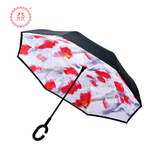 公益爱心『众』品牌 创意双层反向伞免持式汽车晴雨伞大号两用长柄 防晒反骨伞 心视觉 商品图1