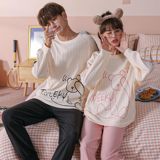 【精梳棉情侣睡衣！让你舒服到骨子里】超亲肤，柔软仿若无感，穿上不想脱下来！吸汗透气时尚百搭，好看到要穿出街！长袖长裤家居服套装 商品图4
