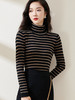 C位条纹针织衫 复古黑棕条纹 米思阳2025秋冬新款针织衫修身高圆领长袖毛衣女2541 商品缩略图2