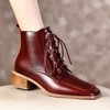 TJXY-XF8176    秋冬新款复古真皮方头粗跟骑士靴侧拉链时尚气质舒适百搭低跟靴 商品缩略图3