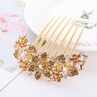 SL韩版发夹水晶镶钻七齿发梳插梳后脑勺花朵盘发卡子发叉韩国头饰品 商品图3