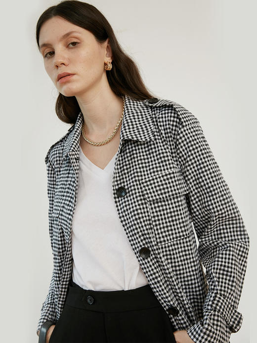 HeyDress黑白格子长款风衣女时尚流行外套收腰修身中长款大衣 商品图2