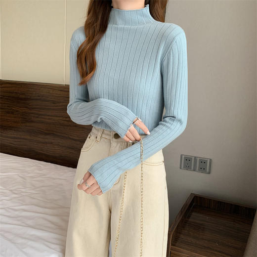 【多色可选】半高领内搭毛衣女秋冬洋气长袖打底针织衫中领上衣 商品图4