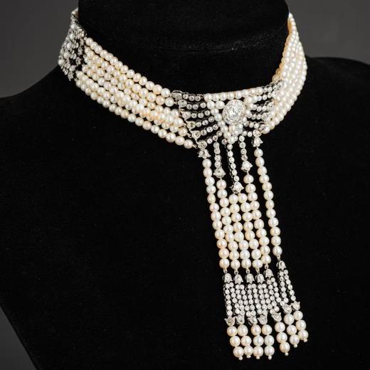 独角鹿西洋古董珠宝法国珠宝世家铂金镶嵌钻石六股珍珠choker项链 商品图4