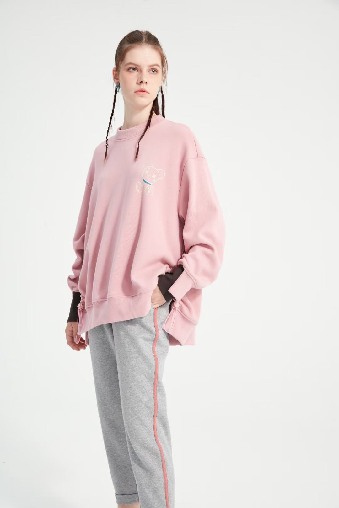 水淼2021冬新品加绒加厚超保暖宽松潮牌加绒加厚卫衣4350