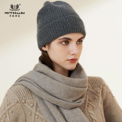 羊绒世家2021年秋冬新品女士羊绒帽子时尚百搭加厚保暖针织帽子 商品图0