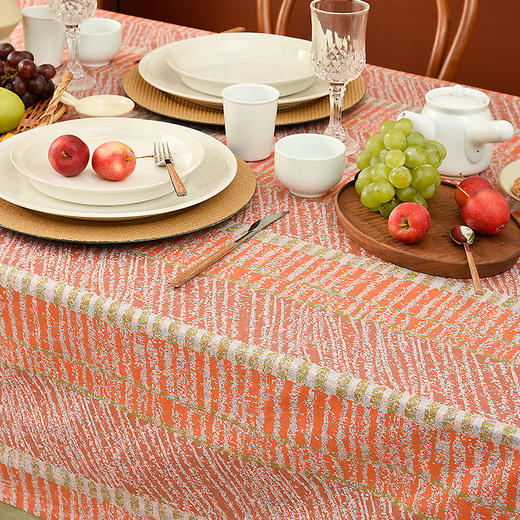 抽象贡缎手作棉麻方形桌布 商品图2