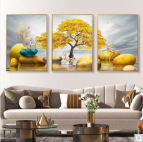 好久不见 客厅装饰画现代简约三联画沙发背景墙壁画北欧轻奢餐厅挂画 石来运转 三联幅 40*60