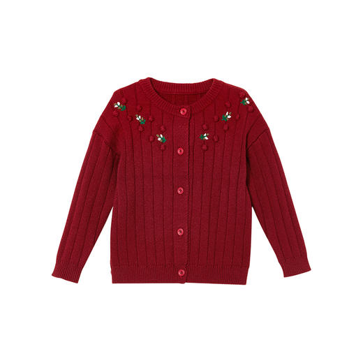 littletime女童毛衣开衫秋冬洋气红色针织外套2021新款儿童春秋装 商品图4