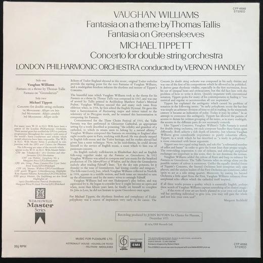 LP黑胶唱片 沃恩·威廉斯《泰利斯主题幻想曲》《绿袖子幻想曲》 迈克尔·蒂皮特《双弦乐团协奏曲》 伦敦爱乐乐团 韩德利指挥 商品图1