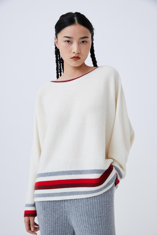 疗愈羊绒| 撞色羊绒针织斗篷女上衣 SJF93W136N 商品图7