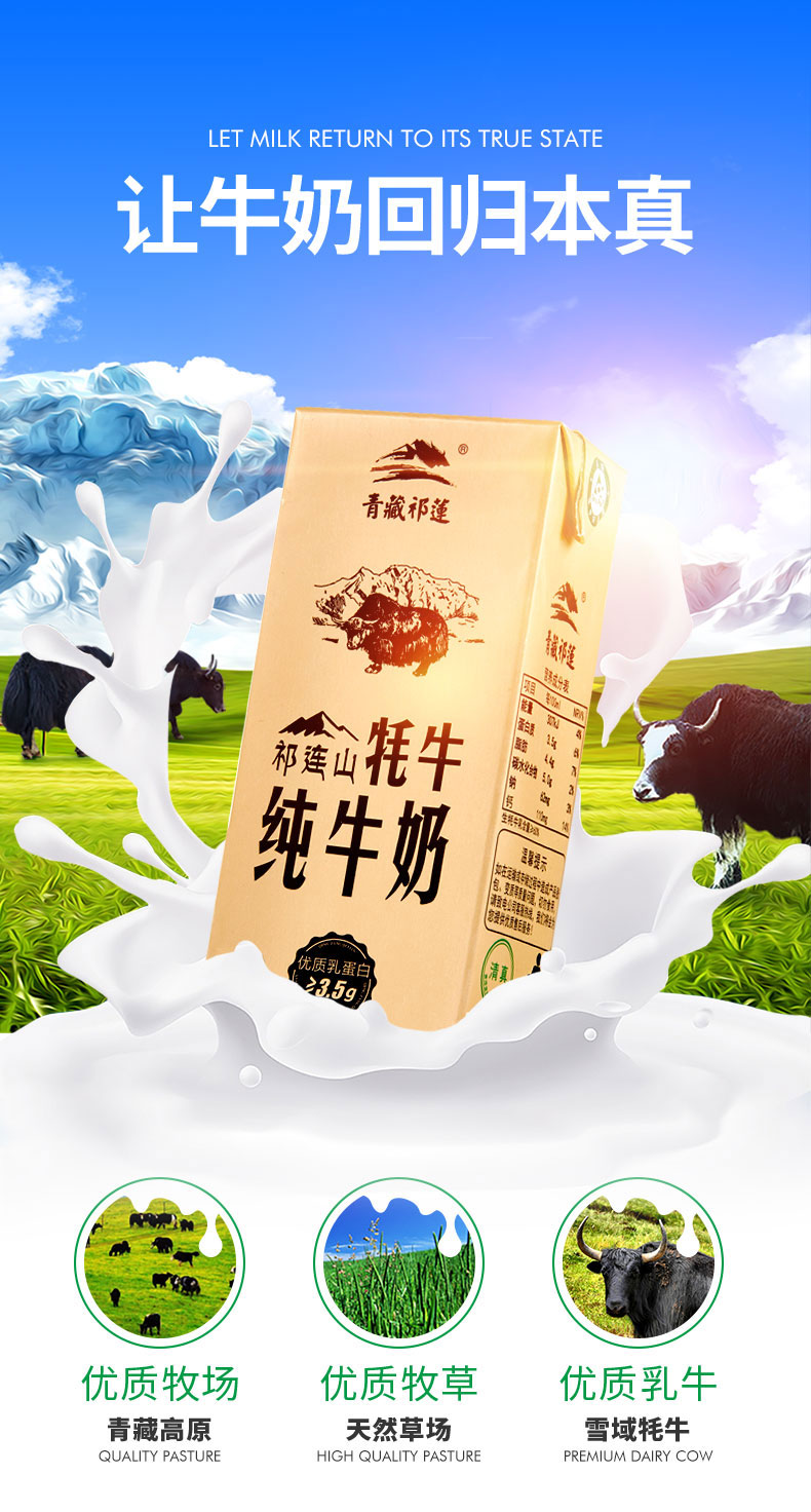 【经典爆款】青藏祁莲祁连山牦牛纯牛奶 牦牛奶含量≥60% 250ml*12盒