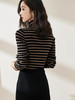 C位条纹针织衫 复古黑棕条纹 米思阳2025秋冬新款针织衫修身高圆领长袖毛衣女2541 商品缩略图4