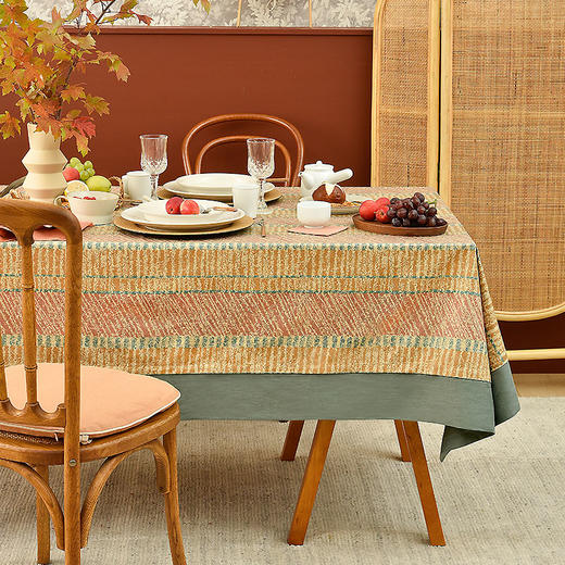 抽象贡缎手作棉麻方形桌布 商品图0