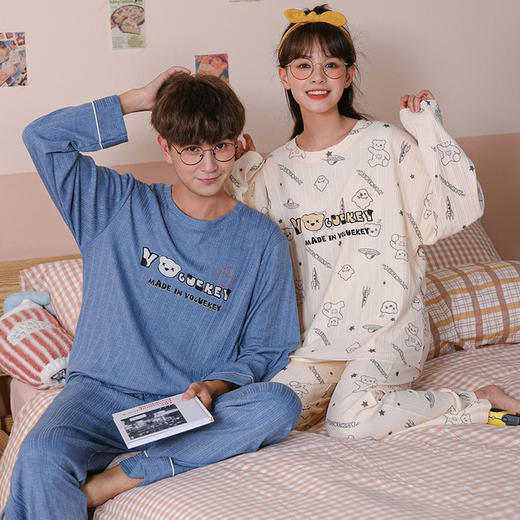 【精梳棉情侣睡衣！让你舒服到骨子里】超亲肤，柔软仿若无感，穿上不想脱下来！吸汗透气时尚百搭，好看到要穿出街！长袖长裤家居服套装 商品图2