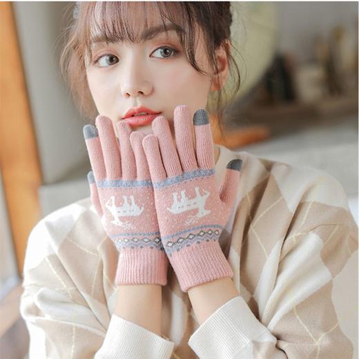 买一送一！【暖心“手”护！美丽不冻手】圣诞麋鹿针织手套，可触屏设计！打游戏玩手机不冻手，修饰手型弹力面料，柔软舒适不易起球，轻易不褪色针织保暖手套，圣诞节送礼优选 商品图4